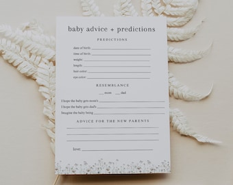 Floral Baby Advice And Predictions, Floral Baby Shower Game, Baby Predictions Baby Shower Game Template, Advice For The New Parents | Ashe