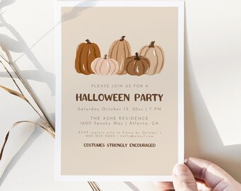 Sjabloon uitnodiging Halloween-feest, bewerkbare afdrukbare pompoen Halloween-feestuitnodiging, herfstuitnodigingen voor Halloween, uitnodiging pompoen
