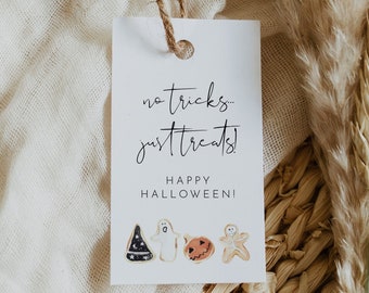 No Tricks Just Treats, Halloween Gift Tag, Printable Halloween Treat Tag, Editable Halloween Tag, Trick Or Treat Tag, DIY Halloween Gift Tag