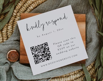 Qr Code Response Card, Wedding Website RSVP Qr Code, Square Wedding Stationary QR Code Response Card, Wedding RSVP Qr Code Template | Emma