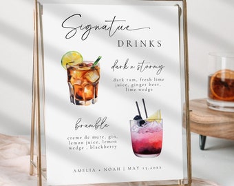 Signature Drink Sign, Signature Cocktail Sign, Modern Editable Drink Menu, Signature Drink Sign Template, Canva Signature Drink | Olivia