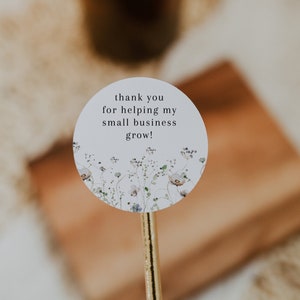 Thanks For Helping My Small Business Grow Sticker, Business Stickers, Boho Wildflower Thank You Business Stickers, Printable Thanks | Ashe