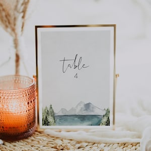 Mountains Editable Table Numbers, Wedding Table Numbers, Printable Rustic Table Numbers, DIY Table Numbers, Pine Table Numbers, | Imogen