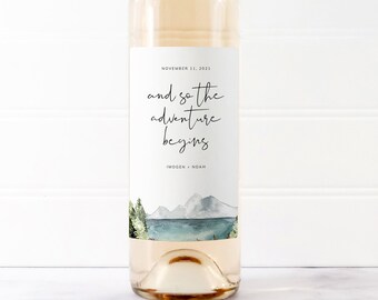 Templett Bridal Shower Favor Download C47 Printable Wedding Bottle Label Mountains Water Bottle Label Template Wilderness Wedding Favor