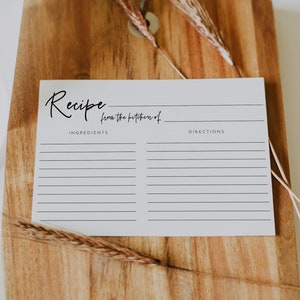 Printable Recipe Card Template, Bridal Shower Recipe Card, Editable Recipe Cards, Recipe Card Insert, DIY Bridal Shower Recipe Card | Sofia