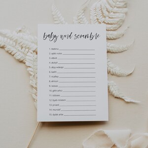 Modern Baby Shower Game Template, Editable Printable Baby Shower Baby Word Scramble, Instant Download Minimal Baby Shower Game, DIY