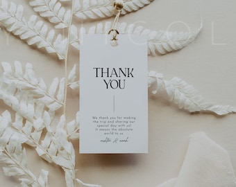 Printable Thank You Tag, Minimalist Wedding Favor Tag Template, Modern Wedding Gift Tag Printable, Editable Instant Download Tag | Aspen