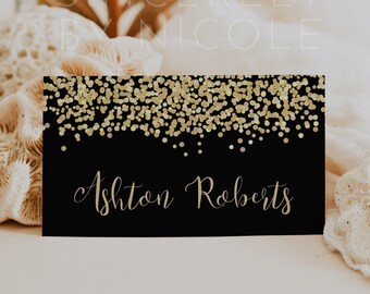 New Year's Eve Party Place Cards, Editable Printable New Years Party Place Cards, Black Gold NYE Party Place Cards, New Years Dinner | Eve