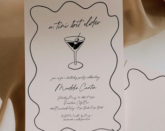 A Tini Bit Older, Martini Birthday Party Invite, A Tini Bit Older Birthday Party Invitation, Hand Drawn Martini Birthday Invitation, Canva