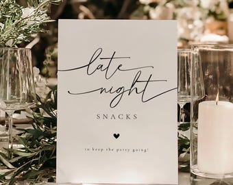 PRINTED & SHIPPED Snack Station Sign, Late Night Snacks Wedding Sign, Wedding Snack Bar Sign, Minimalist Wedding Sign, Snack Bar | Olivia