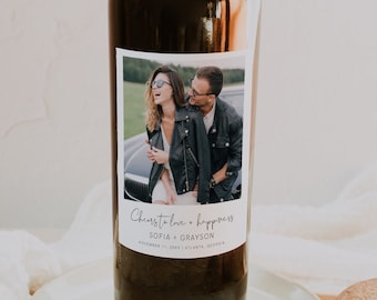 Photo Wine Label, Custom Wedding Wine Label, Photo Wedding Wine Label Template, Cheers Wedding Wine Bottle Label, Picture Wine Labels | Emma