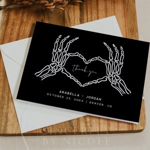 Gothic Wedding Thank You Card, Skeleton Wedding Thank You Template, Editable Printable Halloween Wedding Cards, Thank You Cards | Cordelia