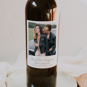 Photo Wine Label, Custom Wedding Wine Label, Photo Wedding Wine Label Template, Cheers Wedding Wine Bottle Label, Picture Wine Labels | Emma