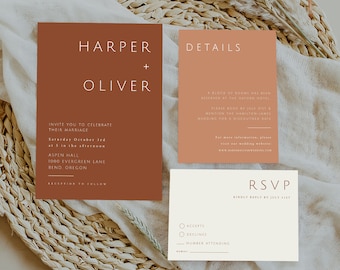 Terracotta Wedding Invitation, Earthy Wedding Invitation, Burnt Orange Wedding Invitation Suite, Boho Wedding Invitation, Fall Rust Orange