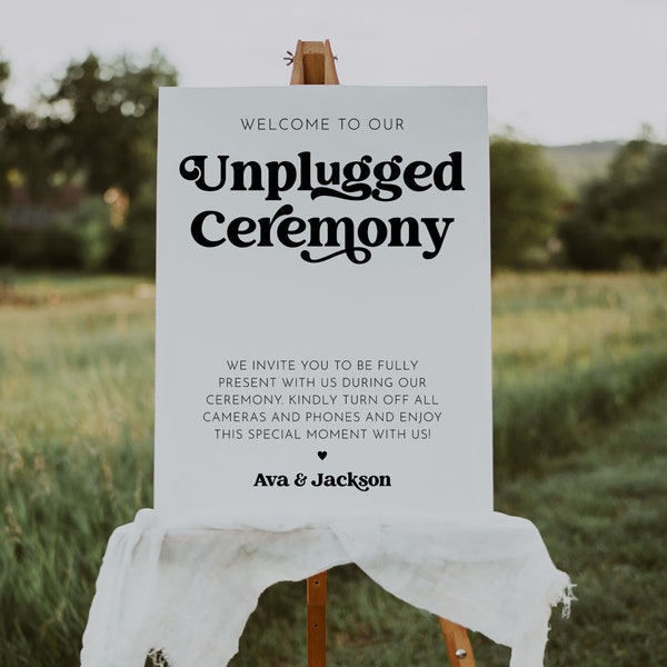 Retro Unplugged Ceremony Sign Template, Printable Minimal Unplugged Ceremony Sign, Simple Minimalist Unplugged Wedding Sign DIY CHARLI