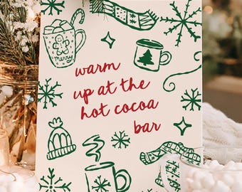 PRINTED & SHIPPED Hand Drawn Hot Cocoa Bar Sign, Holiday Drink Display, Winter Party Sign, Christmas Hot Cocoa Station Sign | Carly