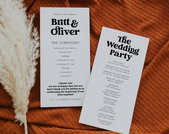 Retro Wedding Program Template, Wedding Program Retro, Wedding Program Template Editable, DIY Printable Bohemian Wedding Program CHARLI