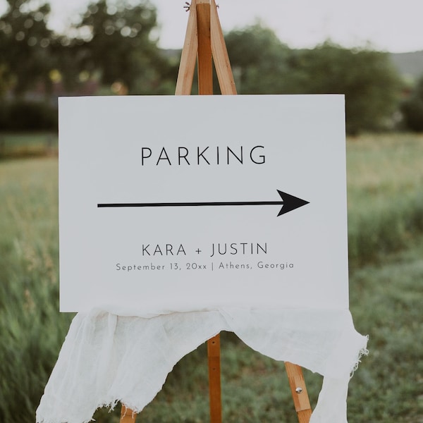 Wedding Parking Sign, Arrow Parking Sign Template, Editable Printable Wedding Parking Signage, Modern Parking Sign With Arrow, DIY | Harlow