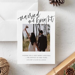 Married And Bright Christmas Card Template, Photo Christmas Card Template, Newlywed Christmas Card, Just Married Holiday Card Harper image 3