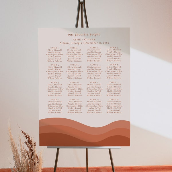 Boho Seating Chart Template, Editable Printable Bohemian Seating Chart, Terracotta Wedding Seating Sign, Desert Wedding Seating Plan | Terra