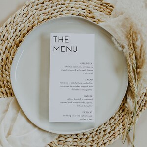 Minimalist Wedding Menu, Wedding Menu Template, Simple Wedding Menu, Printable Wedding Menu, Menu Template, Modern Wedding Menu | Harlow
