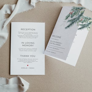 Editable Printable Foldable Wedding Program, Christmas Wedding Program Template, Holiday Wedding Printable Wedding Program Folded DIY | Eira