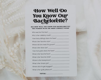 How Well Do You Know The Bachelorette, Bachelorette Party Game, Retro Bachelorette Party Game Printable, Bachelorette Games DIY Charli