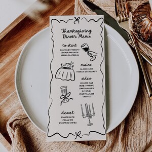 Hand Drawn Thanksgiving Menu Template, Vintage Thanksgiving Dinner Menu, Friendsgiving Dinner Menu Template, Printable Thanksgiving | Carly