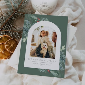 Arch Holiday Card Template, Modern Boho Photo Christmas Card, Photo Christmas Card Template, Arch Photo Card, Christmas Card Template | Eira