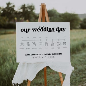 Retro Wedding Timeline Of Events, Wedding Day Timeline Template, Wedding Day Timeline Sign, Editable Printable 70's Timeline Sign | Charli