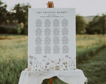 Boho Wedding Seating Chart, Wildflower Seating Chart Template, Bohemian Wedding Seating Sign, Floral Seating Chart Printable, Floral | Ashe