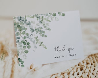Greenery Thank You Card Template, Editable Printable Eucalyptus Thank You Card, Greenery Eucalyptus Thank You Template, Corjl DIY | Ashton