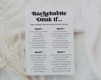 Bachelorette Drink If Game, Bachelorette Party Drink If Template, Editable Printable Bachelorette Party Game, Retro Bachelorette | Charli