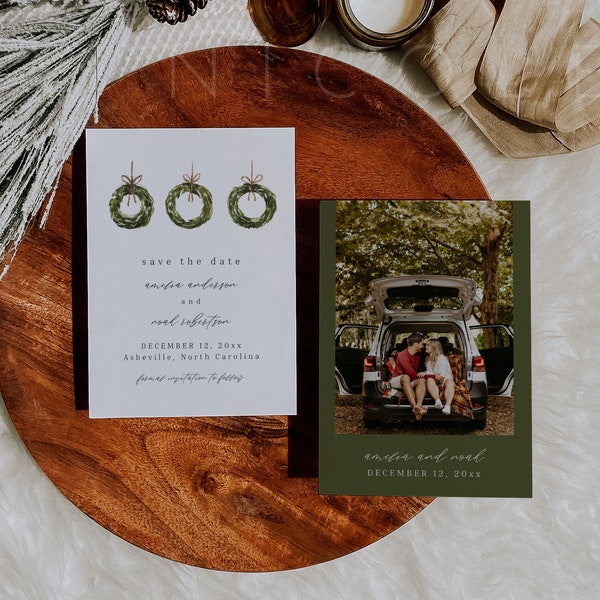 Christmas Wedding Save the Date Template Etsy