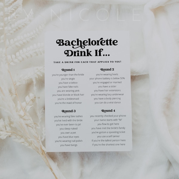 Bachelorette Drink If Game, Bachelorette Party Drink If Template, Editable Printable Bachelorette Party Game, Retro Bachelorette | Charli