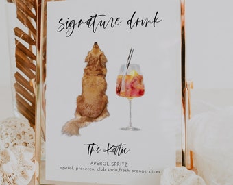 Fully Editable Dog Signature Drinks Sign, Printable Signature Cocktails Sign, Printable Bar Menu  Template, Signature Drinks Dog