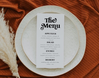 Retro Menu Template, Boho Menu Editable Printable, Modern Retro Menu Card Printable, DIY Menu, Simple Menu Template, Editable Menu CHARLI