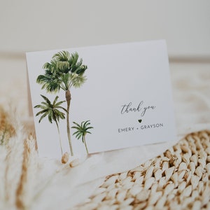 Palm Tree Thank You Card, Beach Thank You Card Template, Tropical Thank You Card Editable Printable, Destination Wedding Thank You | Kaia