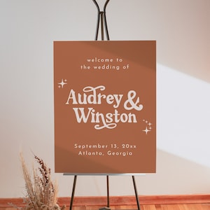 Retro Wedding Welcome Sign, Welcome Wedding Poster, 70&#39;s Welcome Sign, Welcome Sign Template, Boho 70&#39;s Wedding Sign, Printable DIY | Birdie