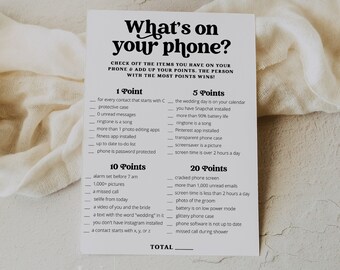 What's On Your Phone Game, Editable Printable What's In Your Phone Game, Printable Bridal Shower Games, Editable Shower Game | Charli