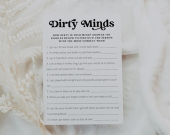 Bachelorette Dirty Minds Game, Printable Editable Dirty Minds Game Template, Bachelorette Party Dirty Minds, Funny Bachelorette | Charli