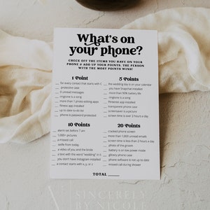 What&#39;s On Your Phone Game, Editable Printable What&#39;s In Your Phone Game, Printable Bridal Shower Games, Editable Shower Game | Charli