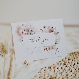 Blush Floral Wildflower Thank You Card Template, Editable Printable Floral Thank You Cards, Template Thank You Card DIY, Floral Thank | Hope