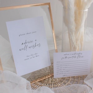 Advice and Wishes Card And Sign, Advice & Well Wishes for the Bride-to-Be Sign and Notecards, Minimalist Bridal Shower Advice Wishes | Alice