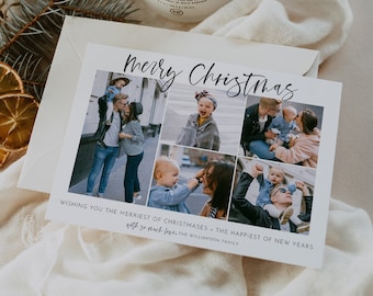 Photo Christmas Card Download, Printable Simple Christmas Card, Merry Christmas Card, Minimalist Christmas Photo Card Template | Harper