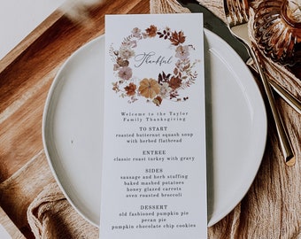 Thanksgiving Menu Template, Festive Pumpkins Autumn Menu, Friendsgiving Dinner Menu Template, Pumpkin Menu, Fall Menu, Thanksgiving | Amber