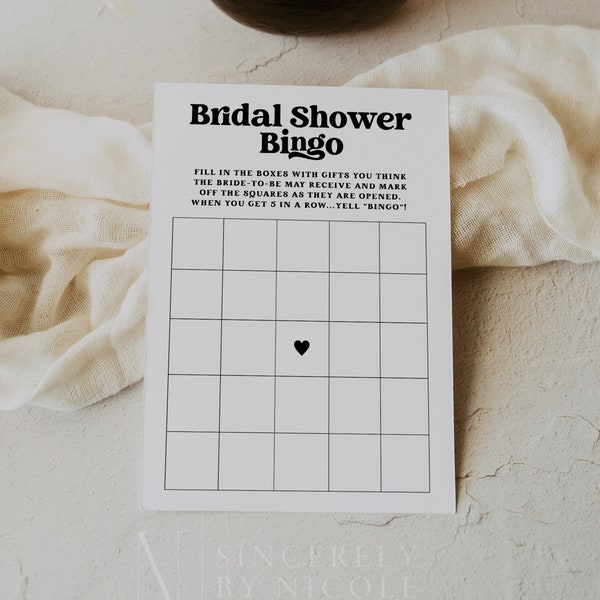 Bridal Shower Bingo Template, Editable Printable Modern Bridal Shower Games, Shower Bingo Game, Simple Bridal Shower Bingo Template | Charli