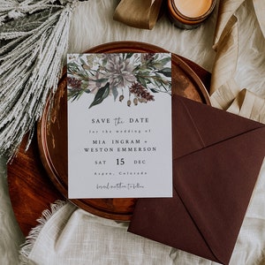 Christmas Wedding Save The Date, Winter Wedding Greenery Save The Date Template, December Wedding Invite, Holiday Save The Date | Juniper