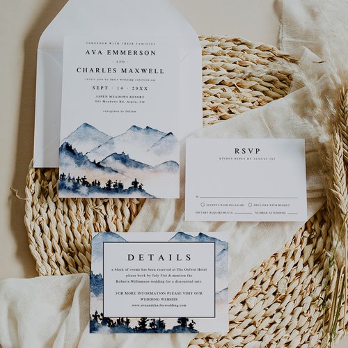 Mountain Wedding Invitation Template Printable Invite RSVP | Etsy