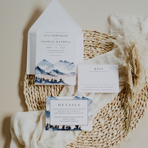 Ava | Printable Outdoor Mountain Wedding, Rustic Mountain Invitation, Mountain Wedding Invitation, Edible Mountain Wedding Invite Template